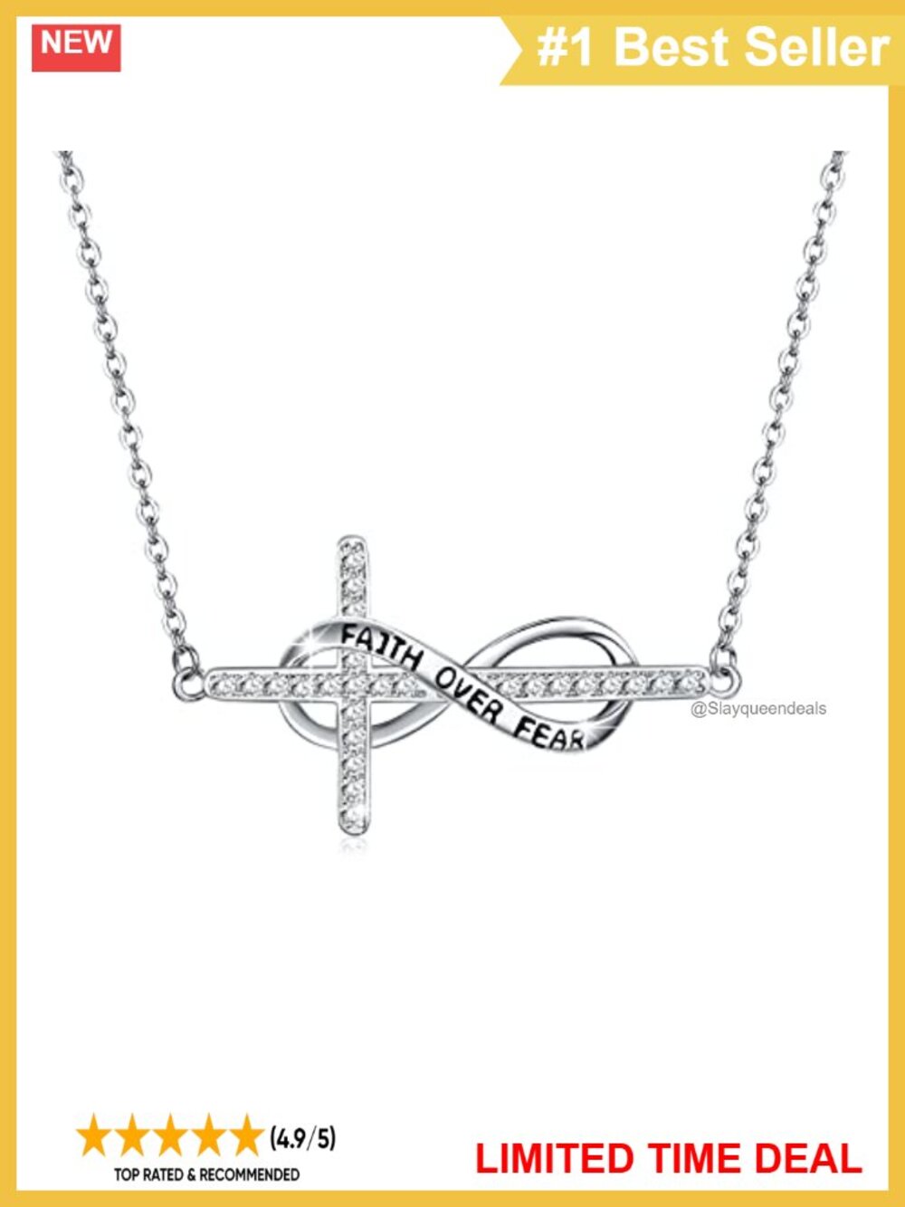 925 Sterling Silver Infinity Cross Necklace Faith Hope Pendant Adjustable